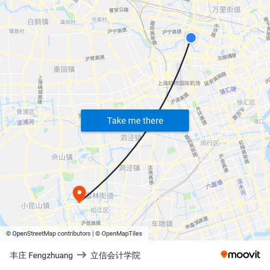 丰庄 Fengzhuang to 立信会计学院 map