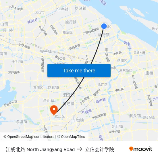 江杨北路 North Jiangyang Road to 立信会计学院 map
