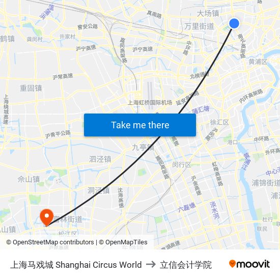 上海马戏城 Shanghai Circus World to 立信会计学院 map