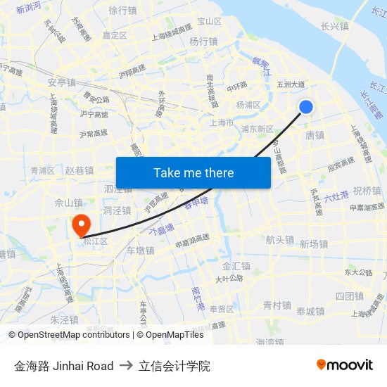 金海路 Jinhai Road to 立信会计学院 map