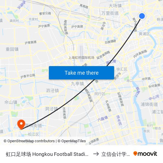 虹口足球场 Hongkou Football Stadium to 立信会计学院 map