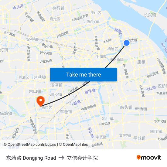东靖路 Dongjing Road to 立信会计学院 map