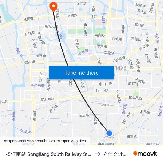 松江南站 Songjiang South Railway Station to 立信会计学院 map