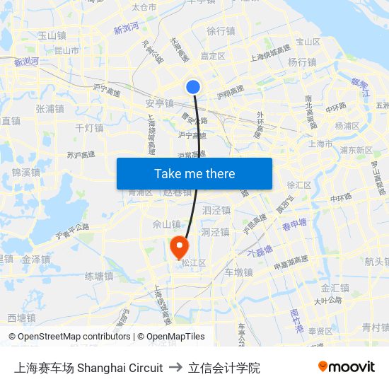 上海赛车场 Shanghai Circuit to 立信会计学院 map