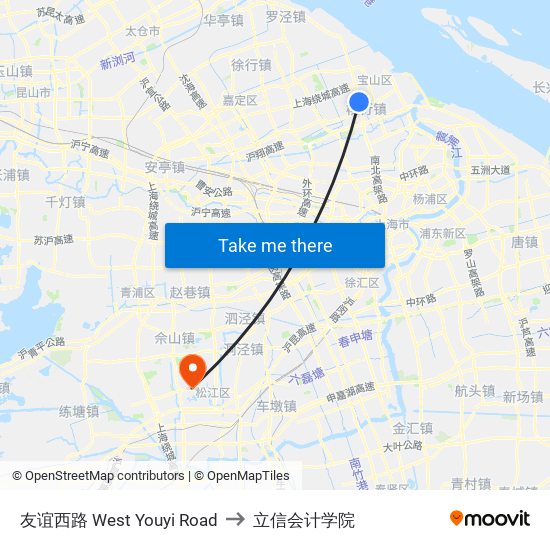 友谊西路 West Youyi Road to 立信会计学院 map