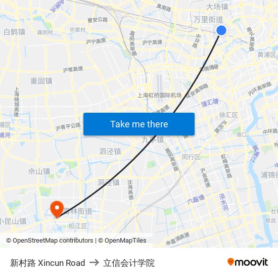 新村路 Xincun Road to 立信会计学院 map
