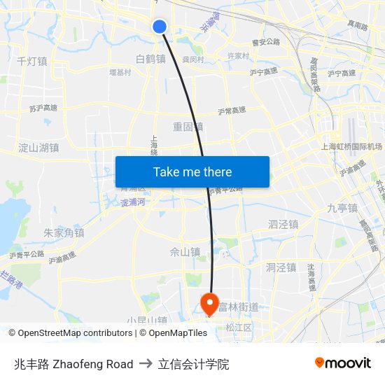 兆丰路 Zhaofeng Road to 立信会计学院 map