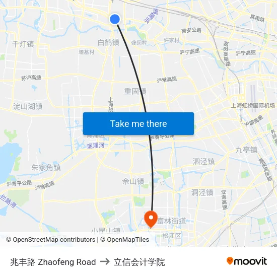 兆丰路 Zhaofeng Road to 立信会计学院 map