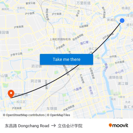 东昌路 Dongchang Road to 立信会计学院 map