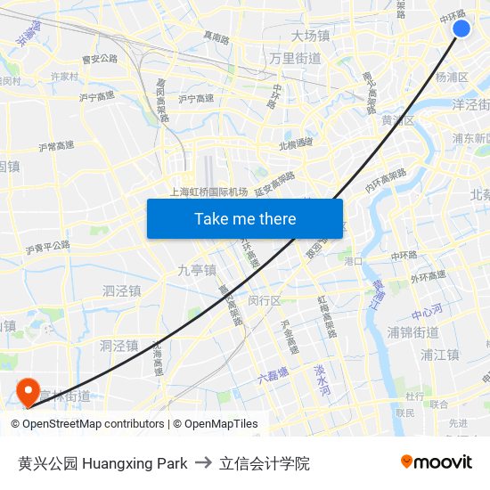 黄兴公园 Huangxing Park to 立信会计学院 map