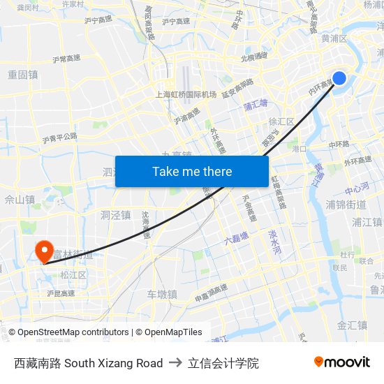 西藏南路 South Xizang Road to 立信会计学院 map