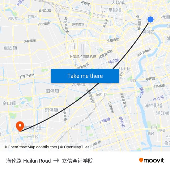 海伦路 Hailun Road to 立信会计学院 map