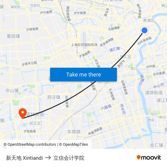 新天地 Xintiandi to 立信会计学院 map