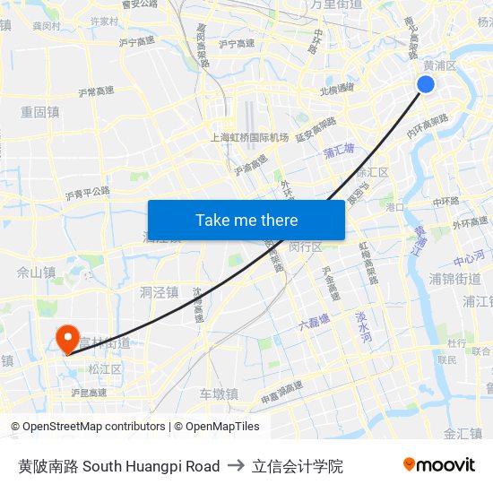 黄陂南路 South Huangpi Road to 立信会计学院 map