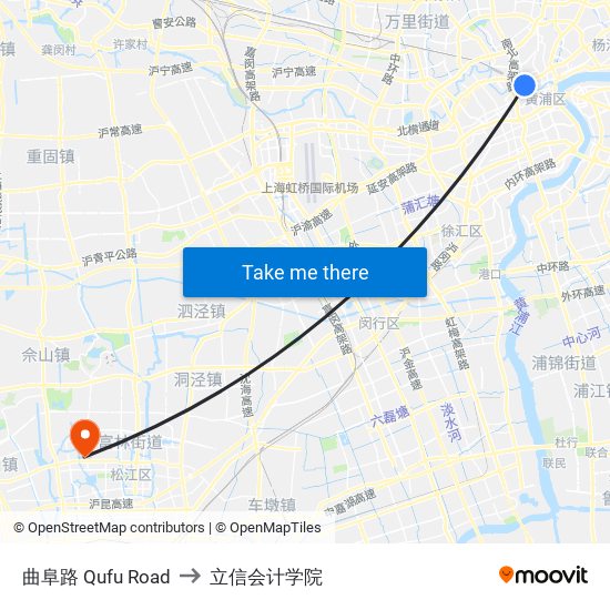 曲阜路 Qufu Road to 立信会计学院 map