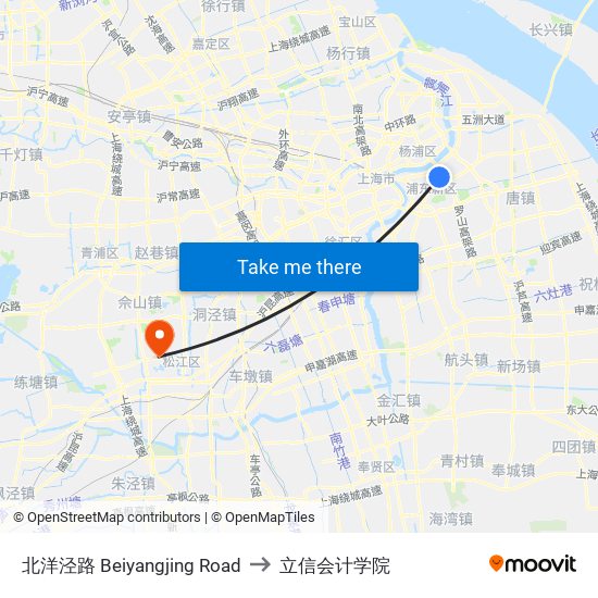 北洋泾路 Beiyangjing Road to 立信会计学院 map
