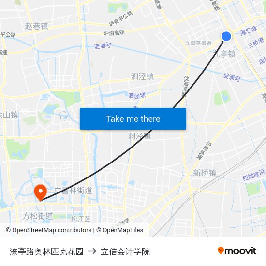 涞亭路奥林匹克花园 to 立信会计学院 map