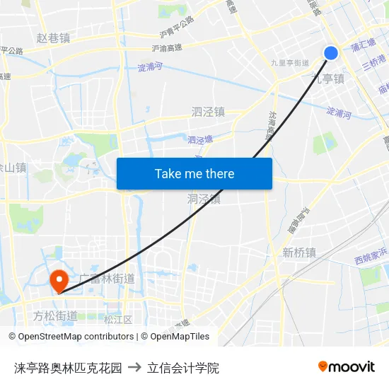 涞亭路奥林匹克花园 to 立信会计学院 map