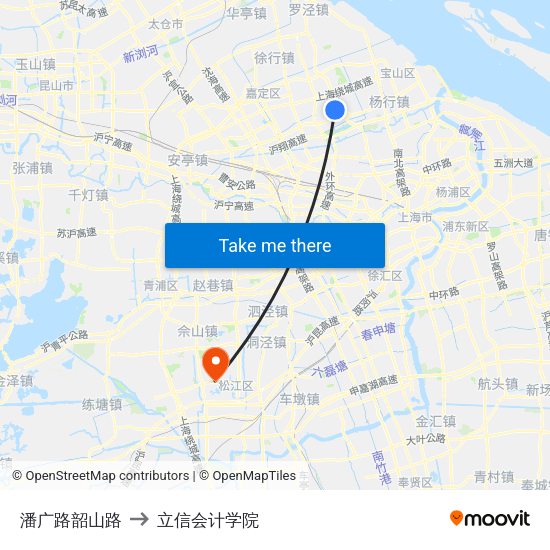 潘广路韶山路 to 立信会计学院 map