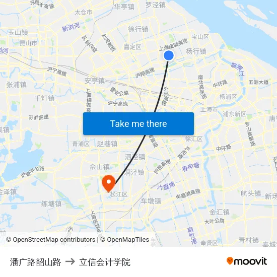 潘广路韶山路 to 立信会计学院 map