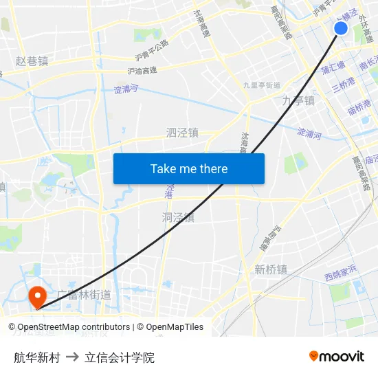航华新村 to 立信会计学院 map