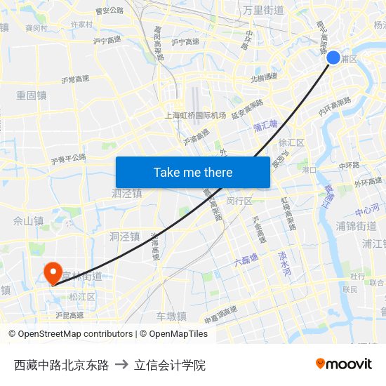 西藏中路北京东路 to 立信会计学院 map