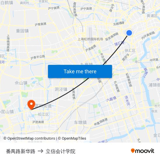 番禺路新华路 to 立信会计学院 map