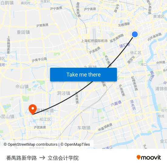 番禺路新华路 to 立信会计学院 map