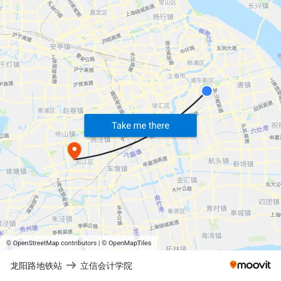 龙阳路地铁站 to 立信会计学院 map