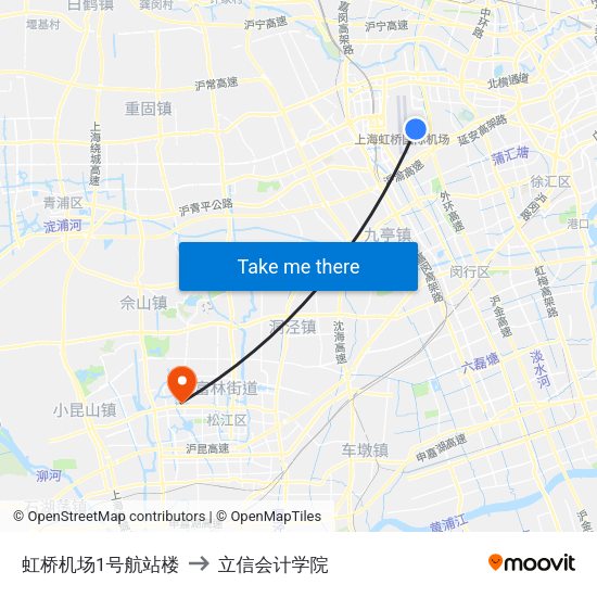 虹桥机场1号航站楼 to 立信会计学院 map