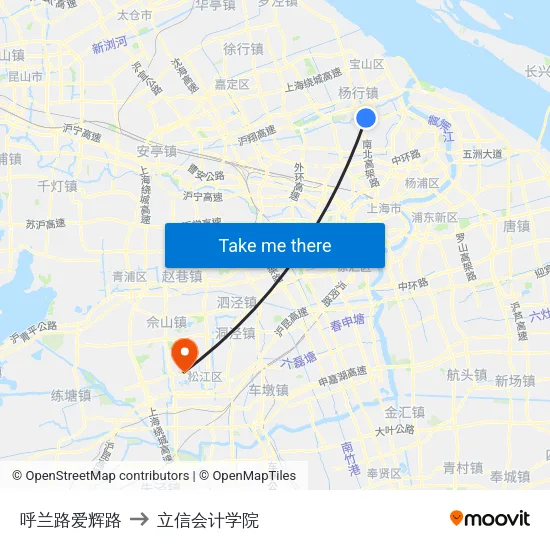 呼兰路爱辉路 to 立信会计学院 map