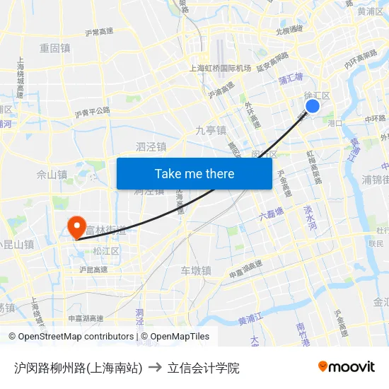 沪闵路柳州路(上海南站) to 立信会计学院 map