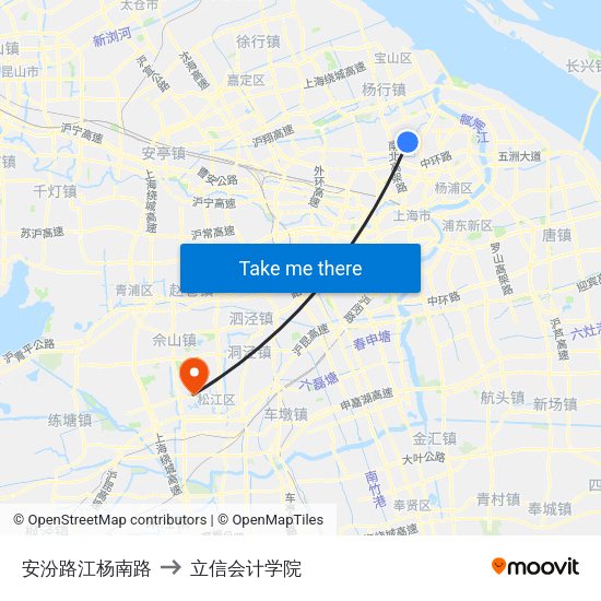 安汾路江杨南路 to 立信会计学院 map