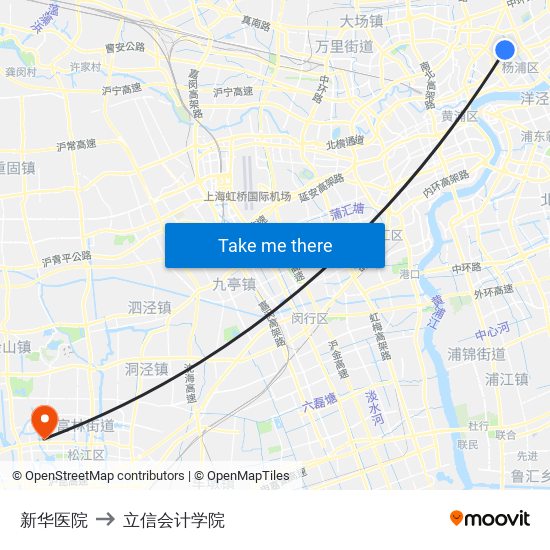 新华医院 to 立信会计学院 map