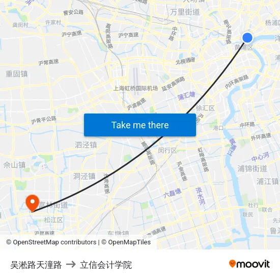 吴淞路天潼路 to 立信会计学院 map