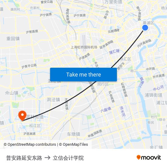 普安路延安东路 to 立信会计学院 map