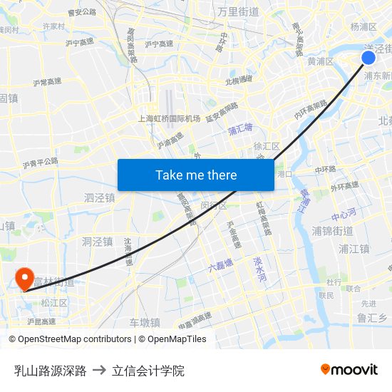 乳山路源深路 to 立信会计学院 map