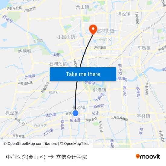 中心医院(金山区) to 立信会计学院 map