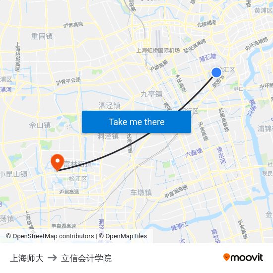 上海师大 to 立信会计学院 map