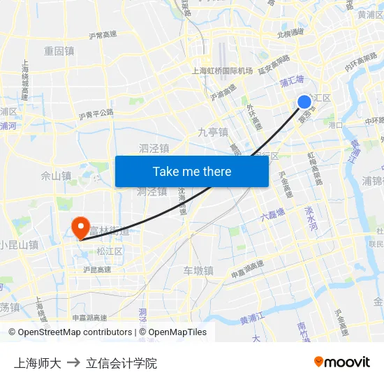 上海师大 to 立信会计学院 map