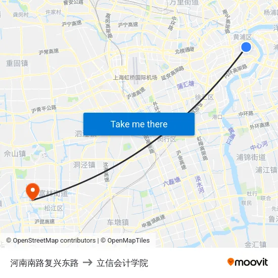 河南南路复兴东路 to 立信会计学院 map