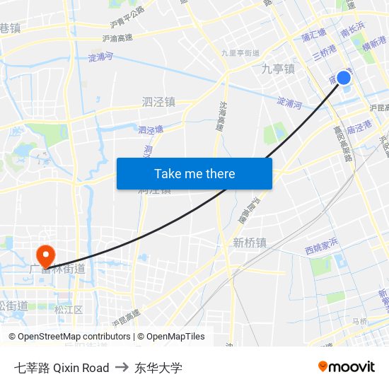 七莘路 Qixin Road to 东华大学 map