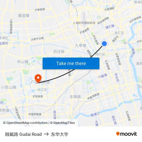 顾戴路 Gudai Road to 东华大学 map