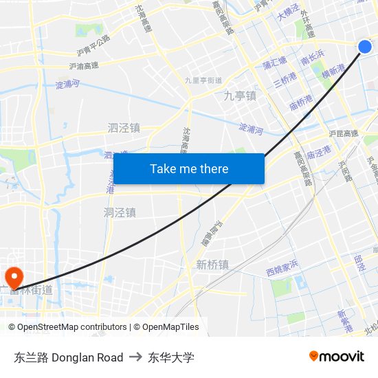 东兰路 Donglan Road to 东华大学 map