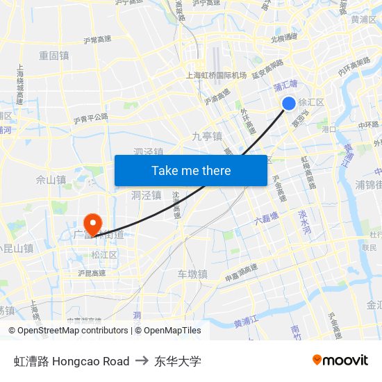 虹漕路 Hongcao Road to 东华大学 map