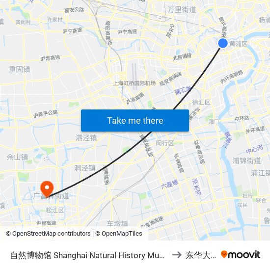 自然博物馆 Shanghai Natural History Museum to 东华大学 map