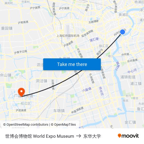 世博会博物馆 World Expo Museum to 东华大学 map