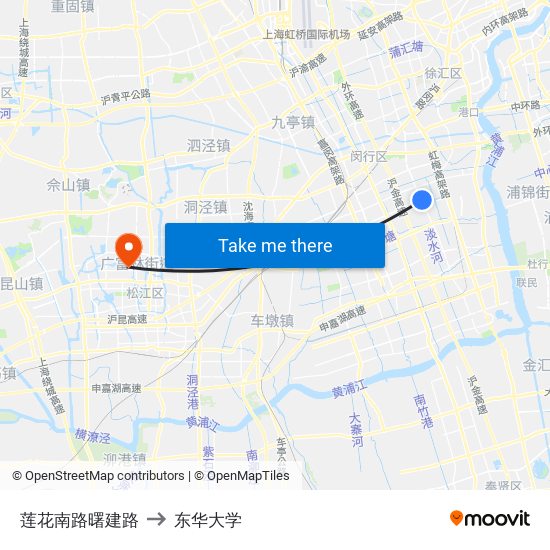 莲花南路曙建路 to 东华大学 map