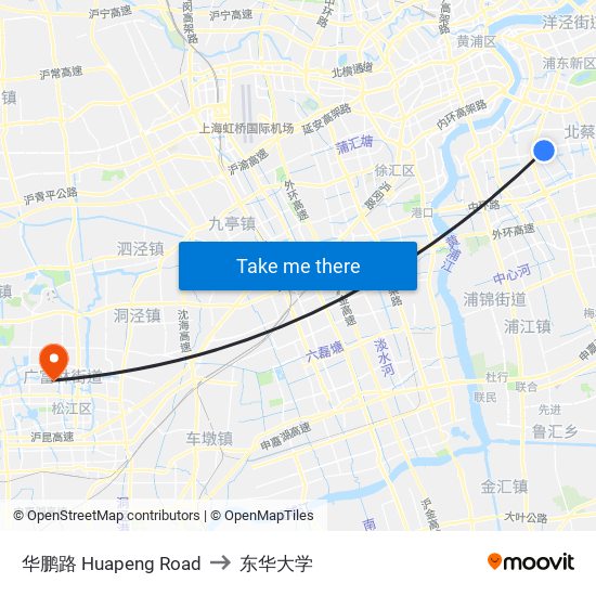 华鹏路 Huapeng Road to 东华大学 map