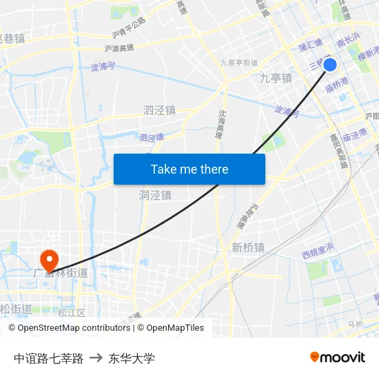中谊路七莘路 to 东华大学 map